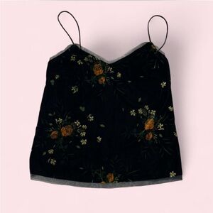 Floral Black Velvet Whimsical Camisole Top